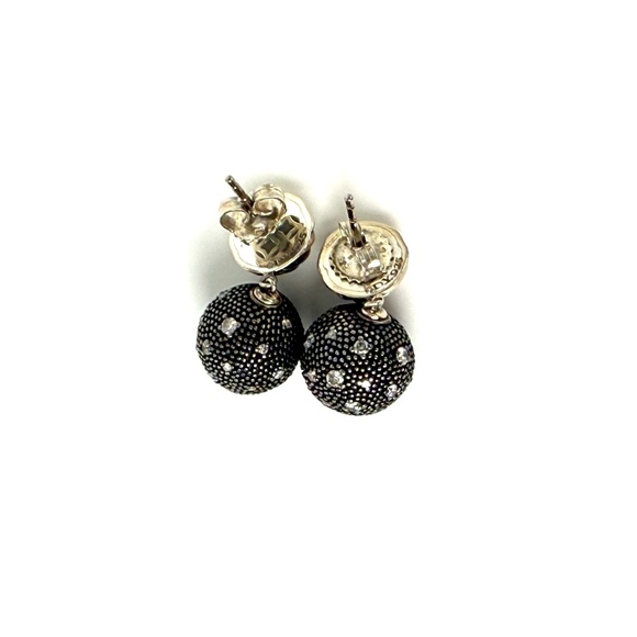 David Yurman Midnight Melange Starlight Ball Drop Diamond Silver Earrings - Picture 6 of 9